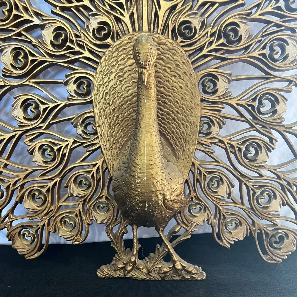 Vintage Dart Industries Gold Peacock Wall Hanging Mid Century Modern Art 33x30